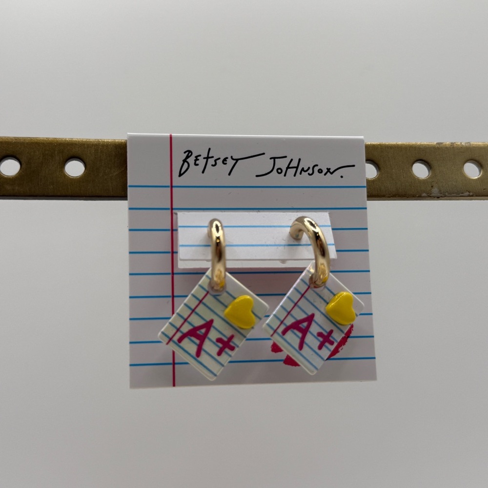 Betsey Johnson Gold Hoops with Yellow A+ Charm
